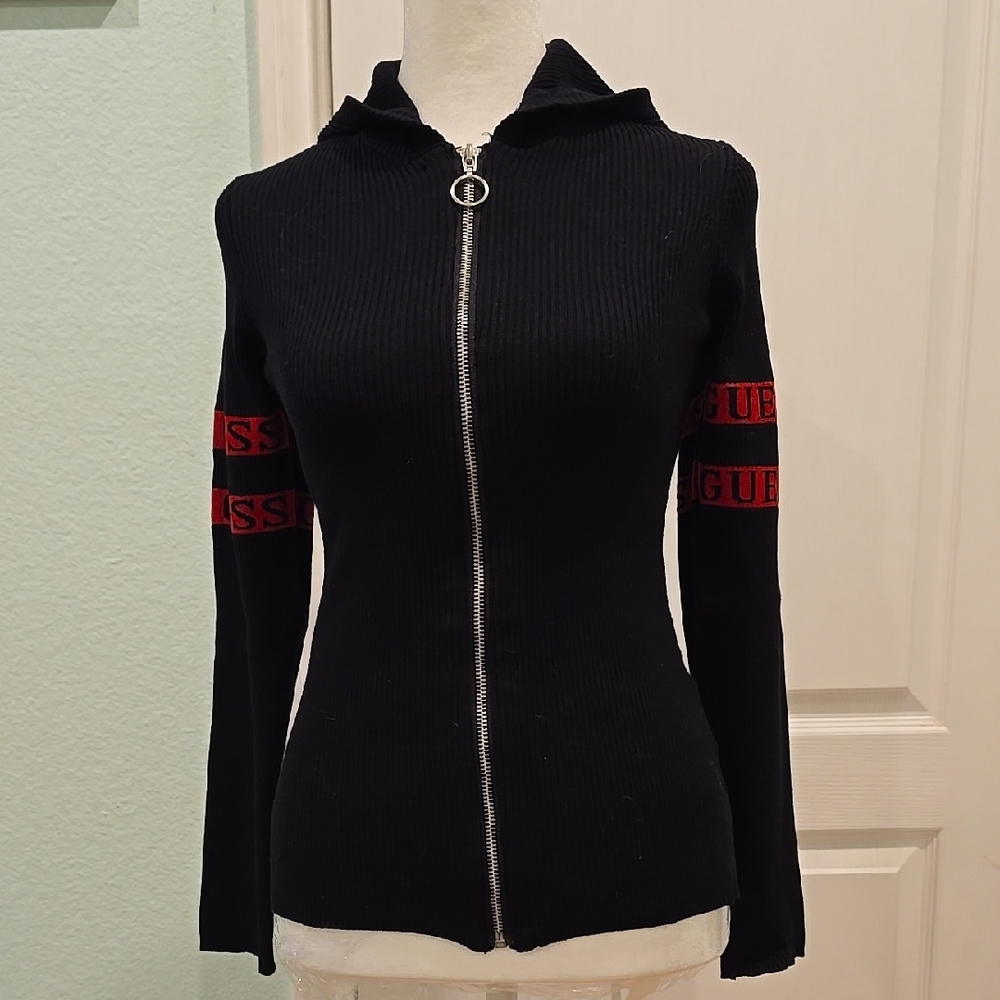 Guess Black and Red Zip-Up Hoodie